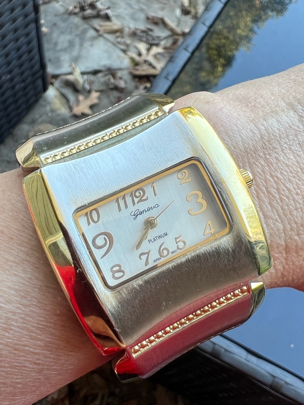 Vintage y2K Geneva Two-Tone Gold and Silver Cuff Watch